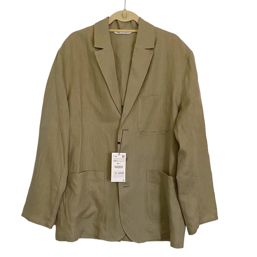 NWT Zara regular fit unconstructed linen jacket beige size S-M